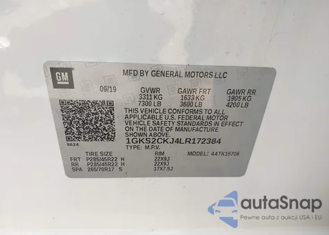 2020 GMC Yukon 4Wd Denali z USA, uszkodzony, nr VIN 1GKS2CKJ4LR172384